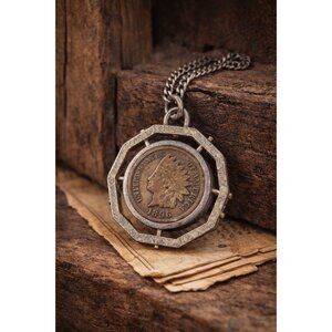 1896 Indian Head Cent Medallion Pendant c.1920s–1940s Vintage Silver Tone